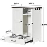 Dog Food Storage Cabinet With Hidden Dog Bowls, Adjustable Panel, Hooks, For Medium Sized Dogs, White