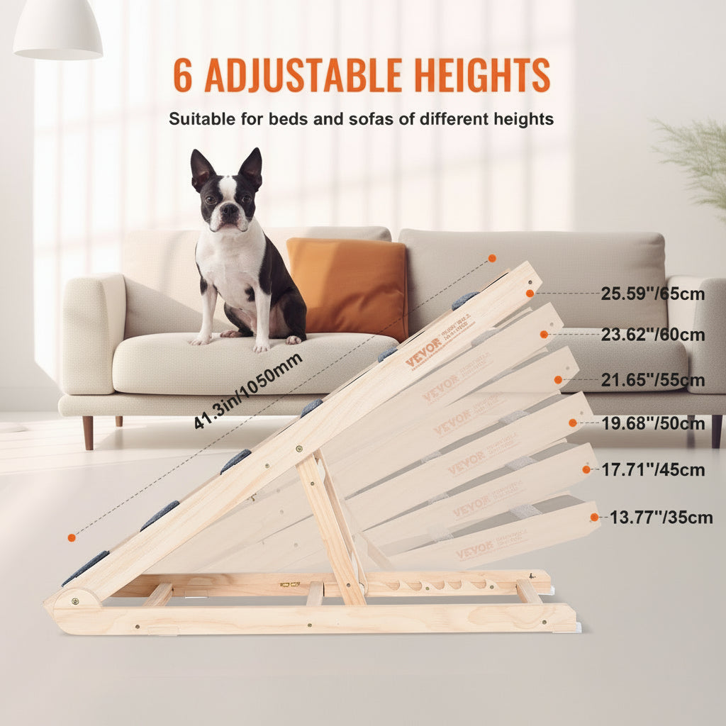 Adjustable Wooden Dog Ramp with 6 Crossbars .