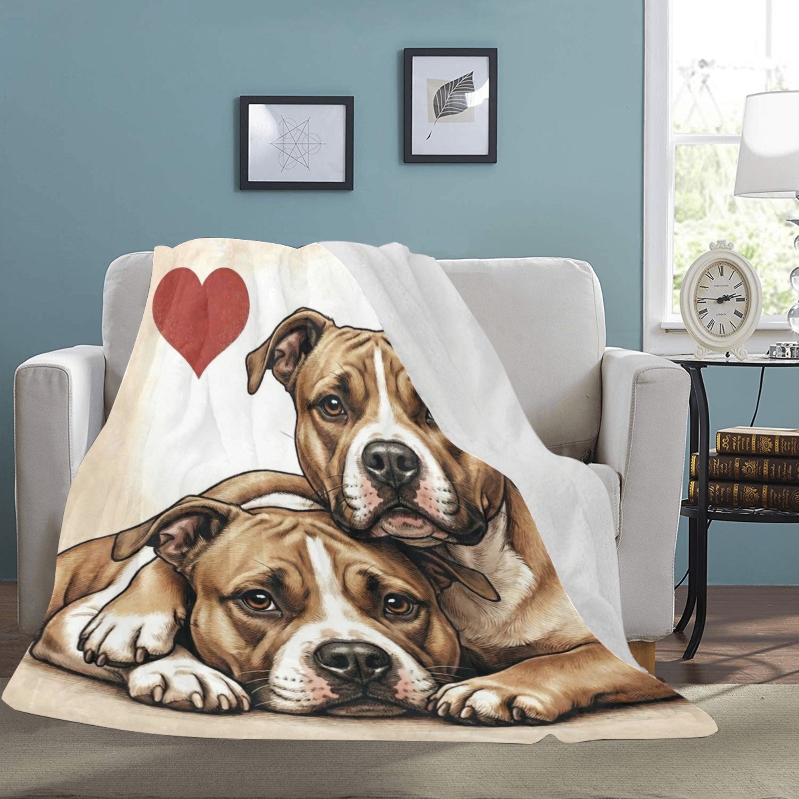 Two Pit Bulls Love Portrait Ultra-Soft Micro Fleece Blanket .