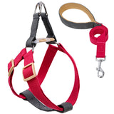 Colored Strap Step-In Dog Harness With Leash Set . Pink Grey