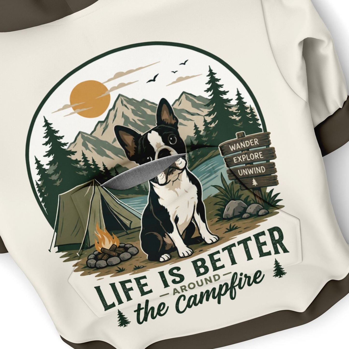 Life Is Better Around the Campfire Boston Terrier Shirt, Camping Dog Zip-Up Hoodie .
