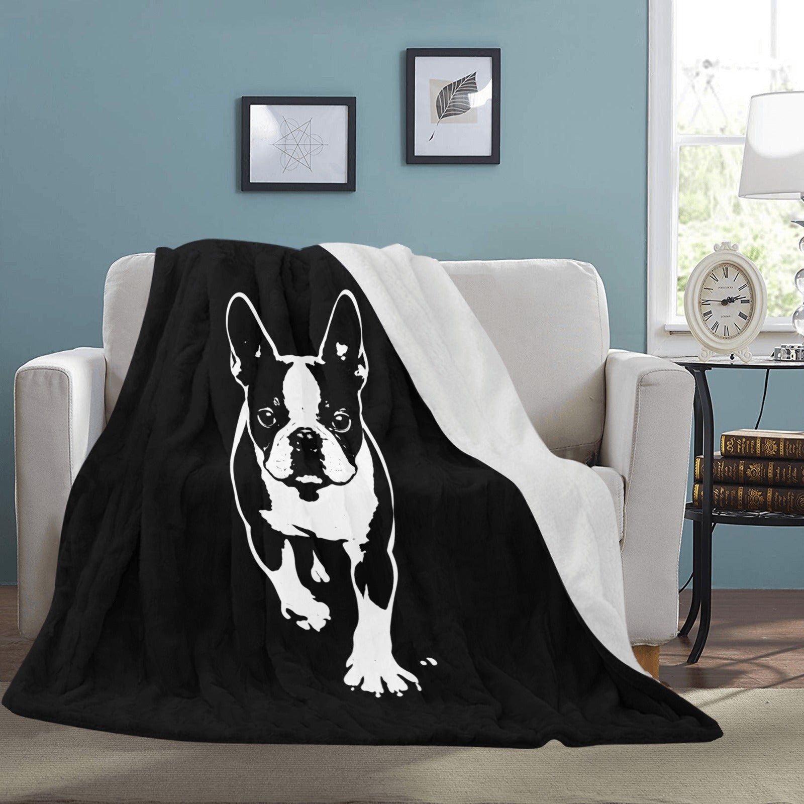 Boston Terrier Stencil Graphic – Minimalist Dog Lover Ultra-Soft Micro Fleece Blanket .