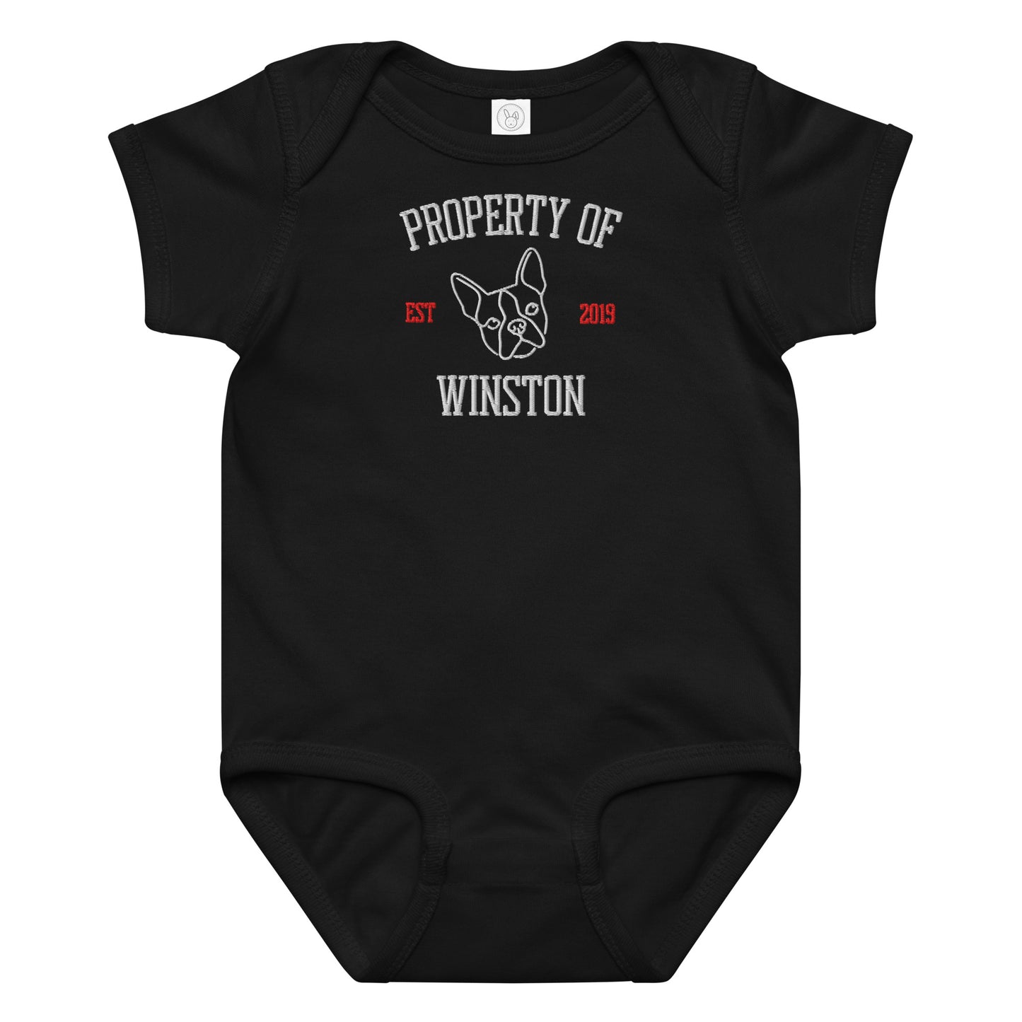 Property Of My Dog Custom Embroidered Baby Jersey Bodysuit . Black