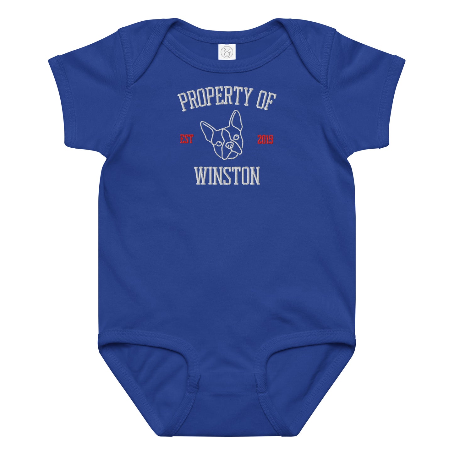 Property Of My Dog Custom Embroidered Baby Jersey Bodysuit . Royal
