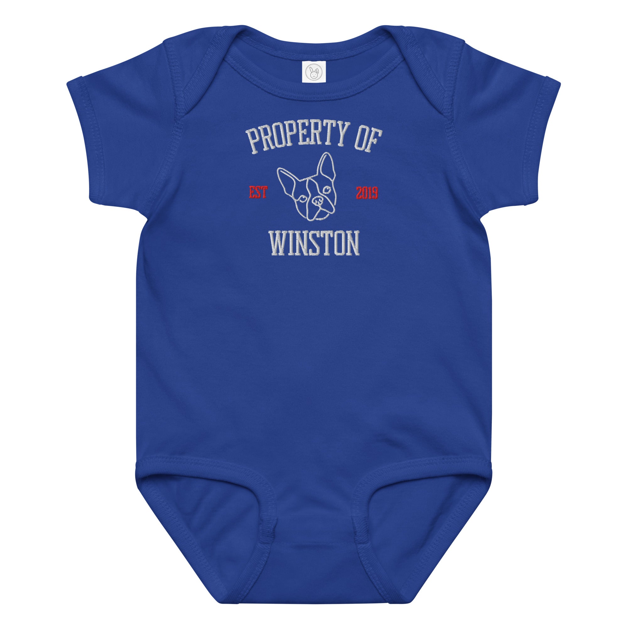 Property Of My Dog Custom Embroidered Baby Jersey Bodysuit . Royal