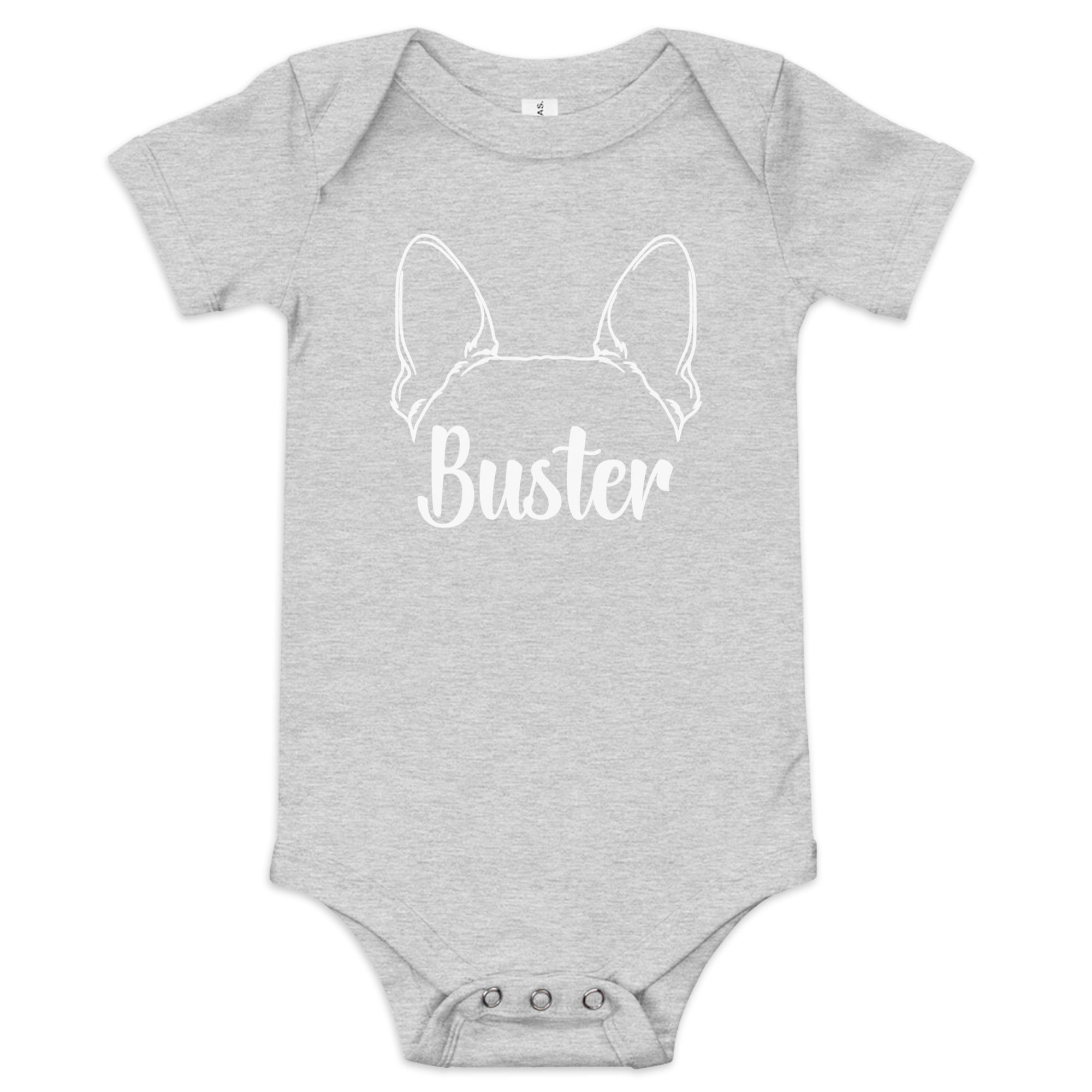 Big Ears With Boston Terrier Name - Personalized Baby Short Sleeve Onesie . Athletic Heather