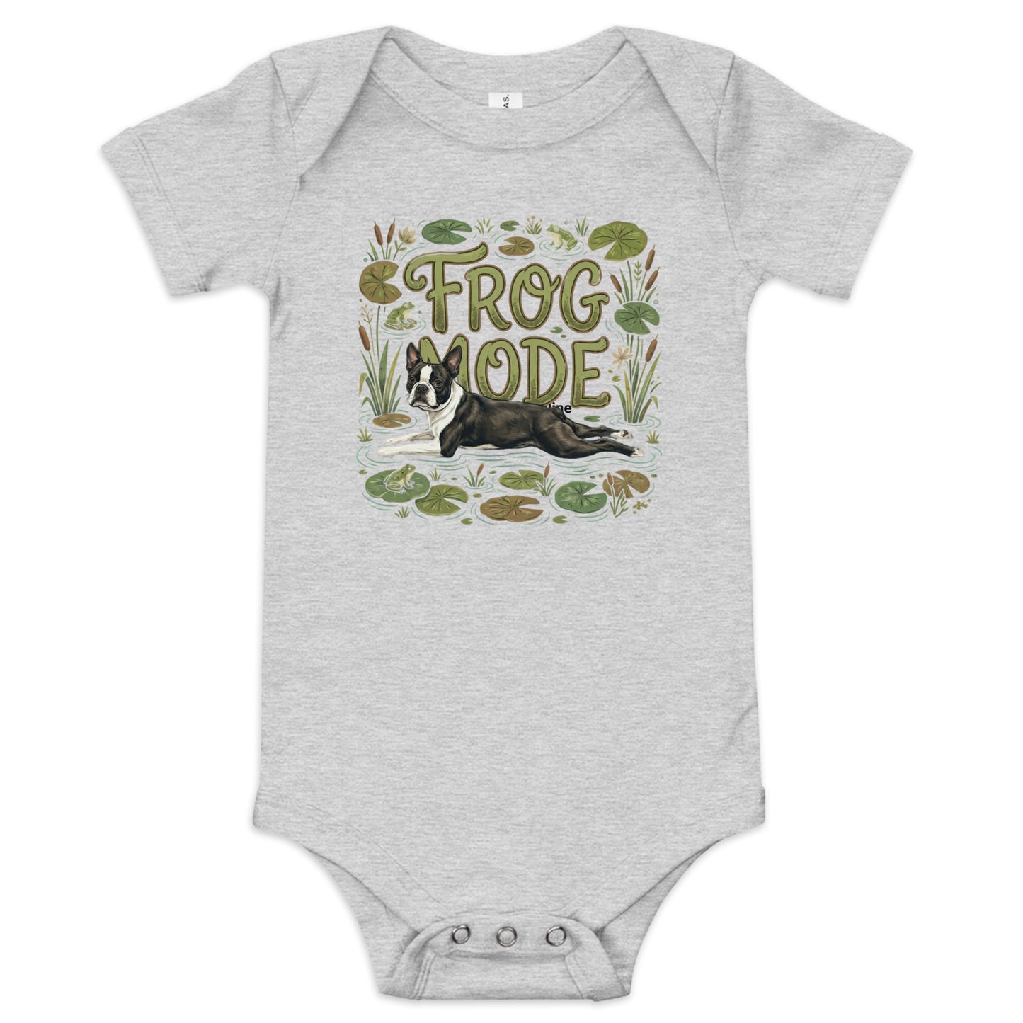 Frog Mode Boston Terrier Dog Frog Legs Baby Short Sleeve Onesie . Athletic Heather