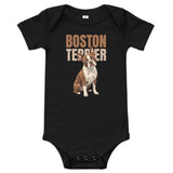 Brown Boston Terrier Dog Baby Short Sleeve Onesie . Black