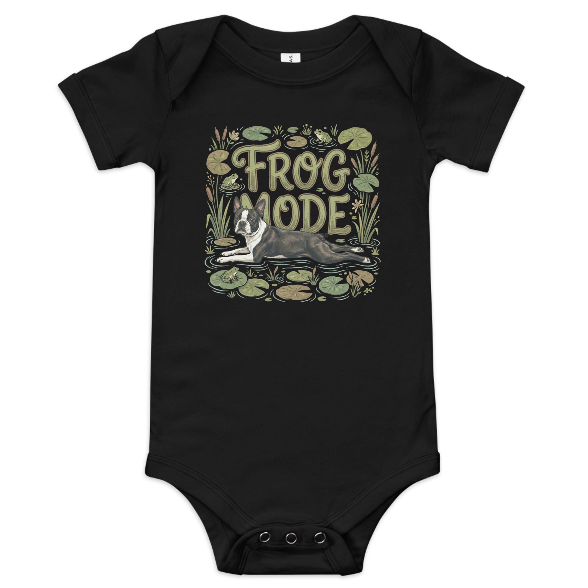 Frog Mode Boston Terrier Dog Frog Legs Baby Short Sleeve Onesie . Black