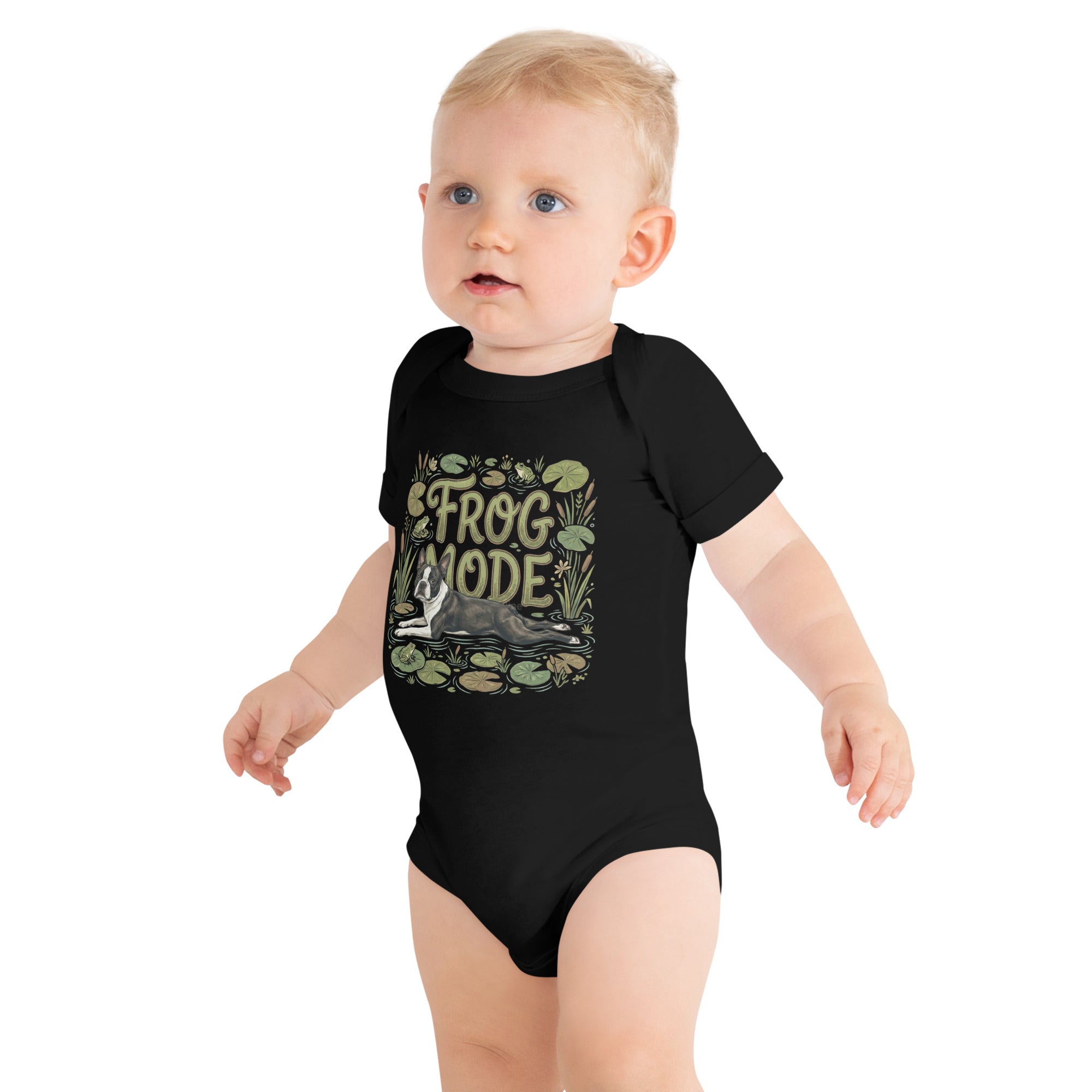 Frog Mode Boston Terrier Dog Frog Legs Baby Short Sleeve Onesie .