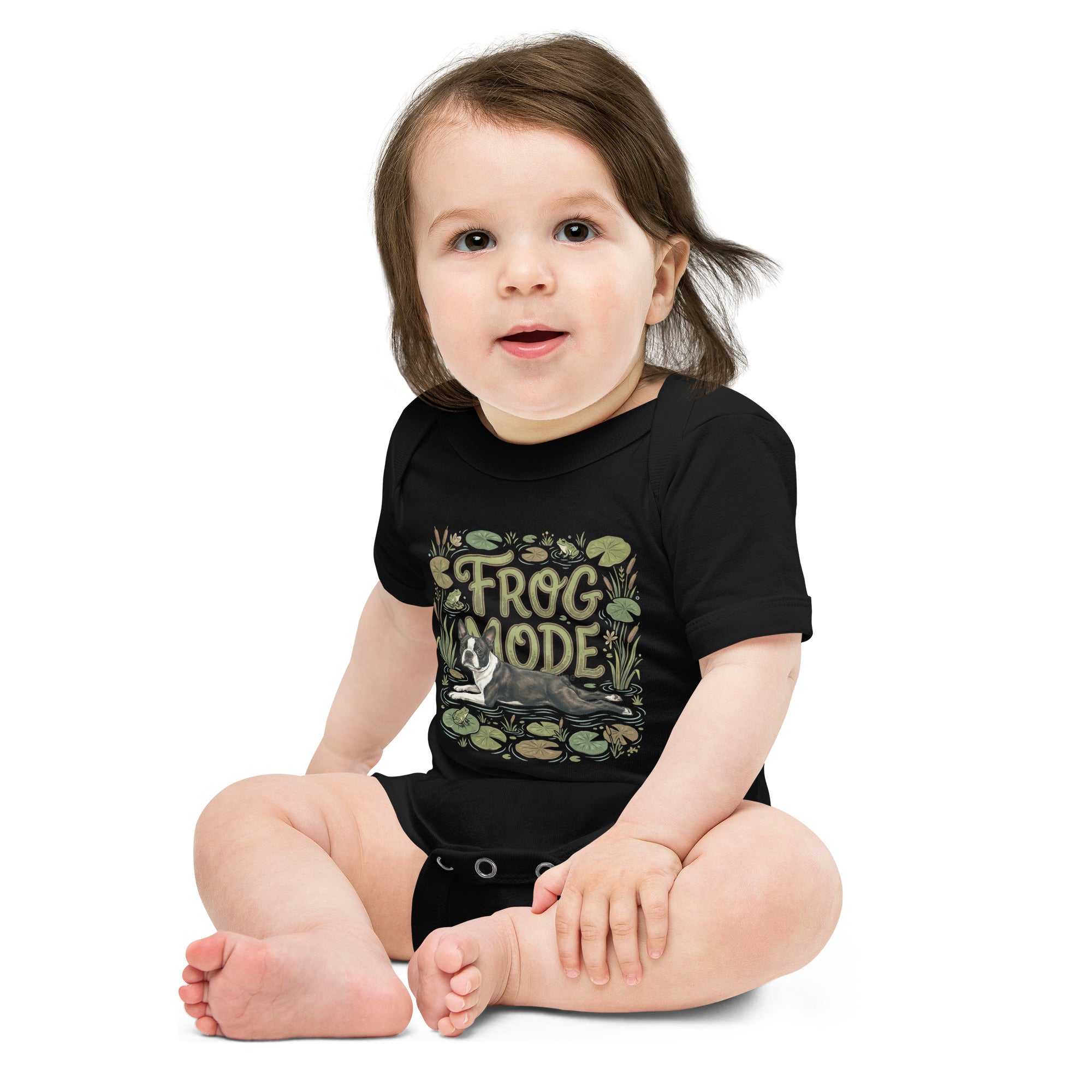Frog Mode Boston Terrier Dog Frog Legs Baby Short Sleeve Onesie .
