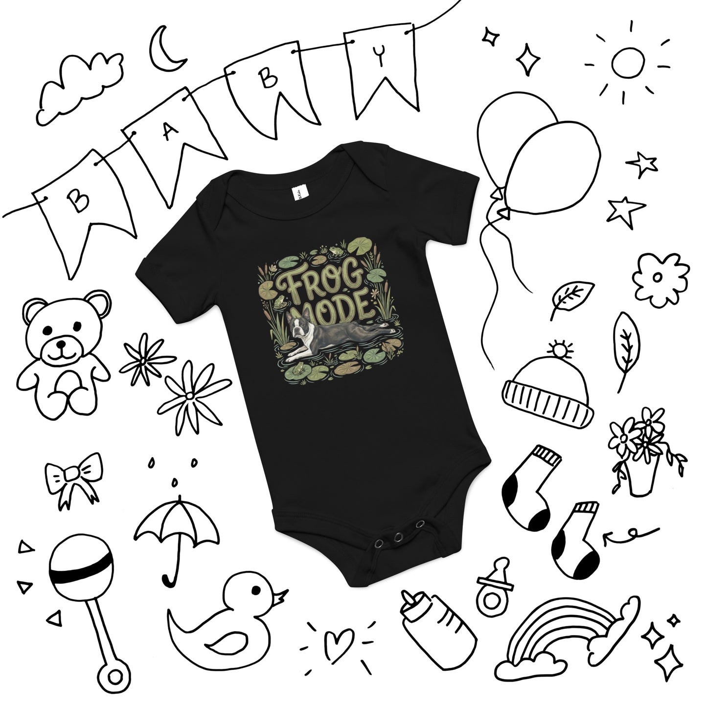 Frog Mode Boston Terrier Dog Frog Legs Baby Short Sleeve Onesie .