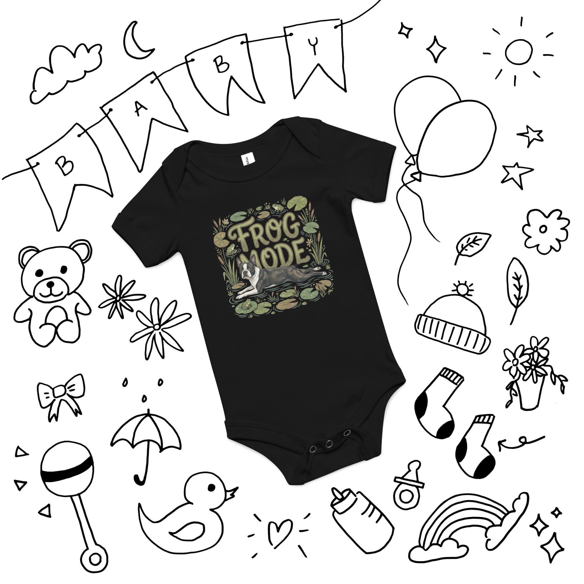 Frog Mode Boston Terrier Dog Frog Legs Baby Short Sleeve Onesie .