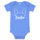 Big Ears With Boston Terrier Name - Personalized Baby Short Sleeve Onesie . Heather Columbia Blue