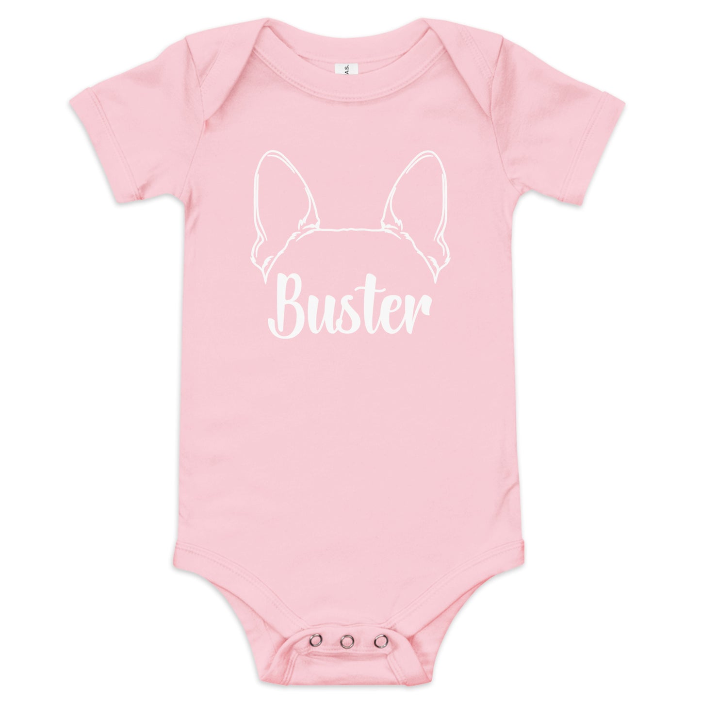 Big Ears With Boston Terrier Name - Personalized Baby Short Sleeve Onesie . Pink