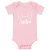Big Ears With Boston Terrier Name - Personalized Baby Short Sleeve Onesie . Pink