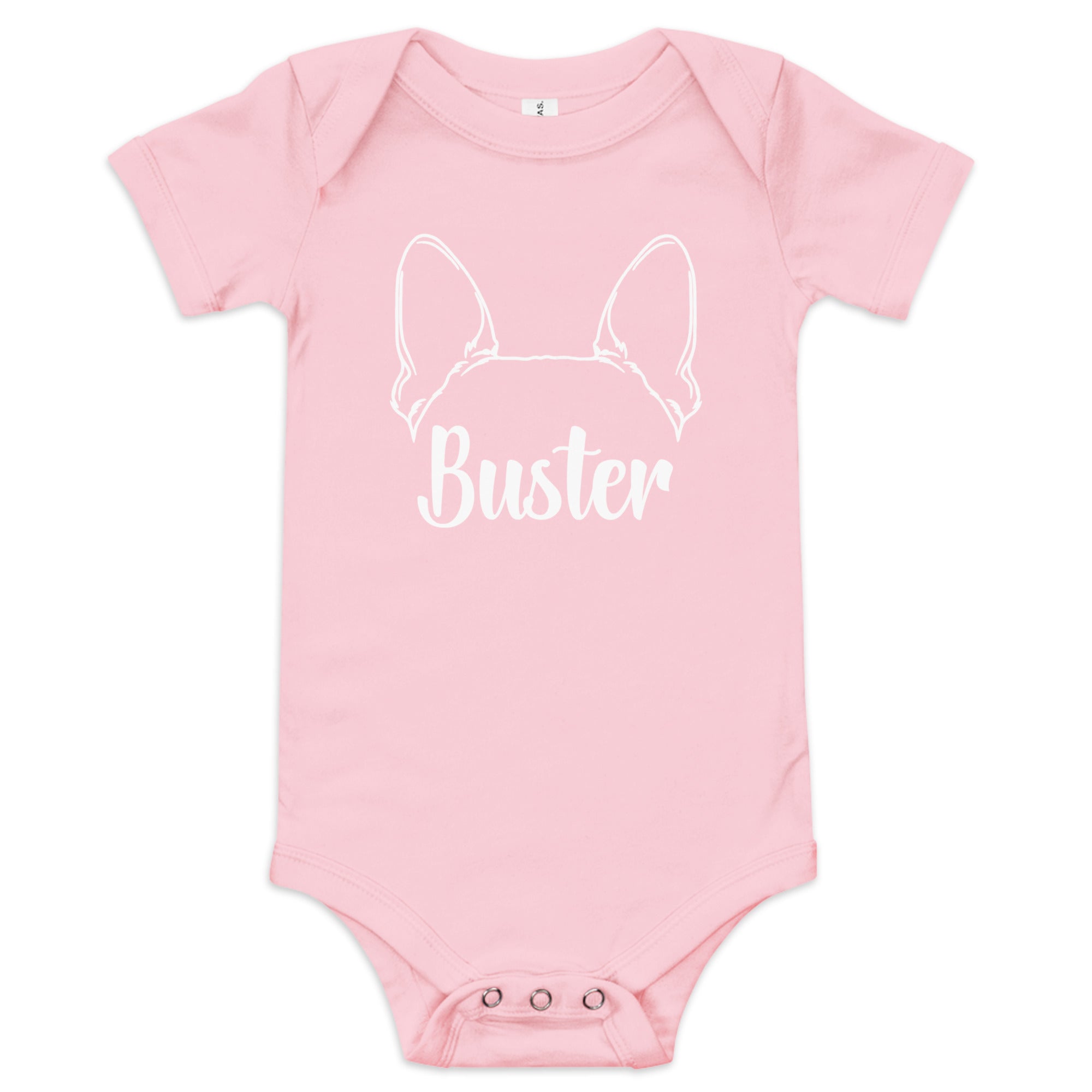 Big Ears With Boston Terrier Name - Personalized Baby Short Sleeve Onesie . Pink
