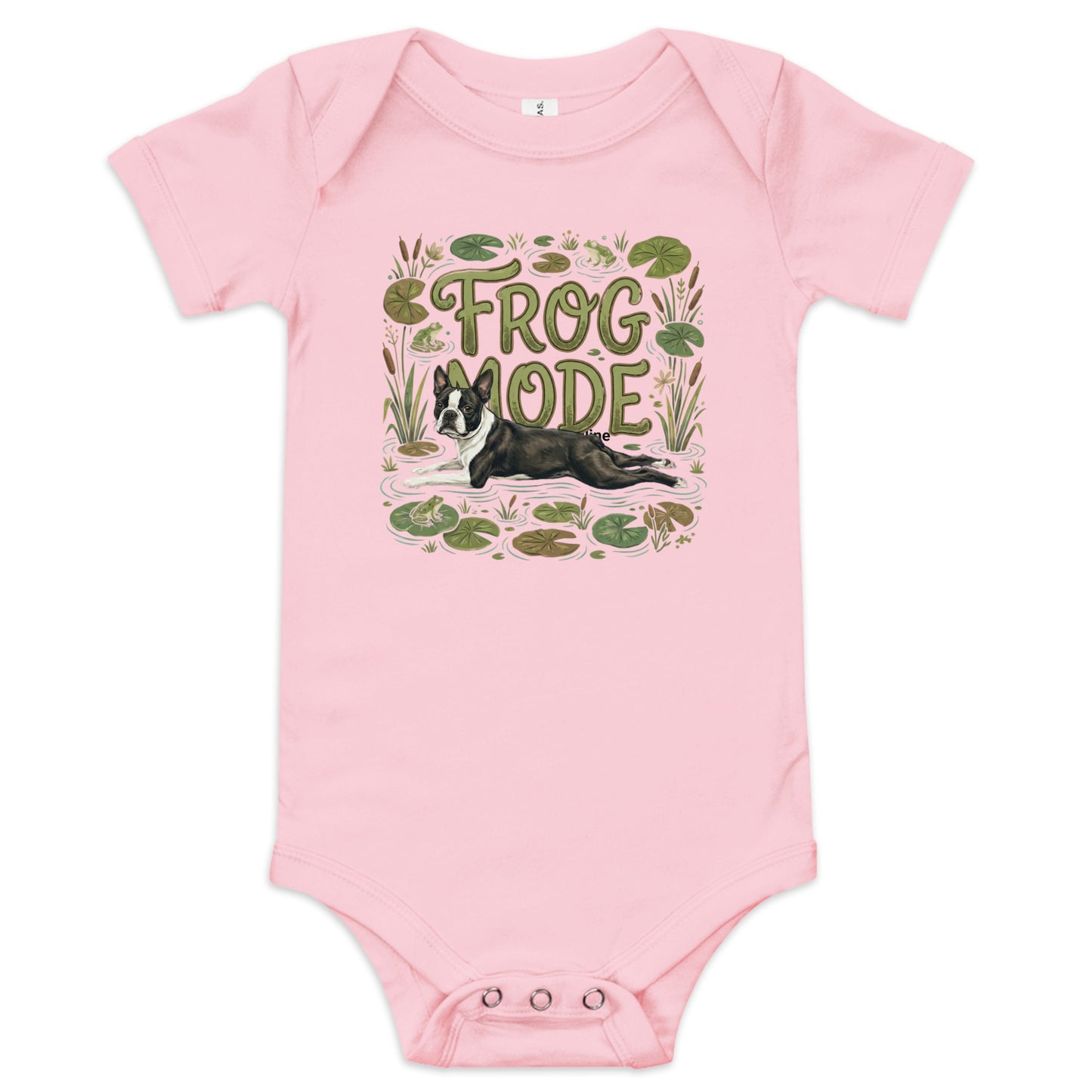 Frog Mode Boston Terrier Dog Frog Legs Baby Short Sleeve Onesie . Pink