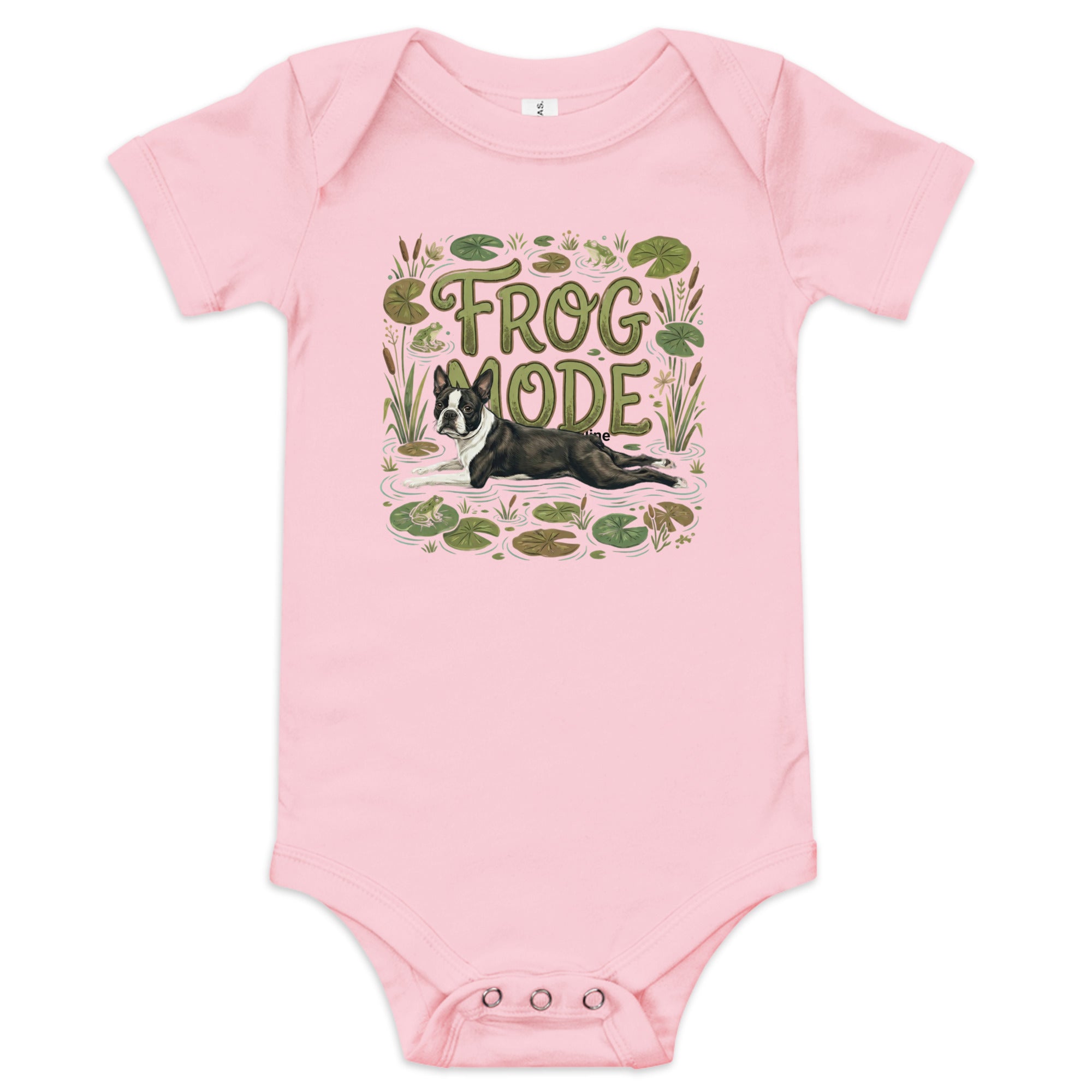 Frog Mode Boston Terrier Dog Frog Legs Baby Short Sleeve Onesie . Pink