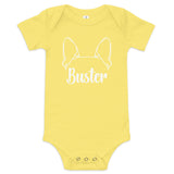 Big Ears With Boston Terrier Name - Personalized Baby Short Sleeve Onesie . Yellow