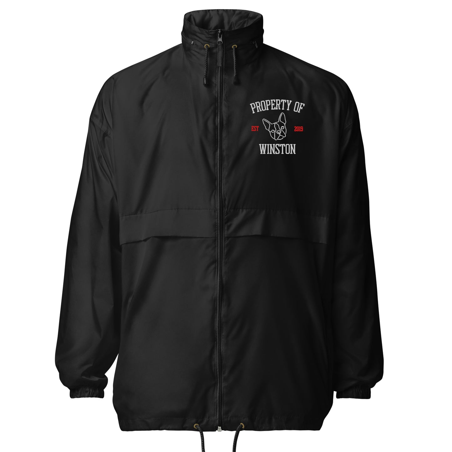 Property Of My Dog Custom Embroidered Unisex Packable Windbreaker . Black