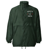 Property Of My Dog Custom Embroidered Unisex Packable Windbreaker . Forest Green