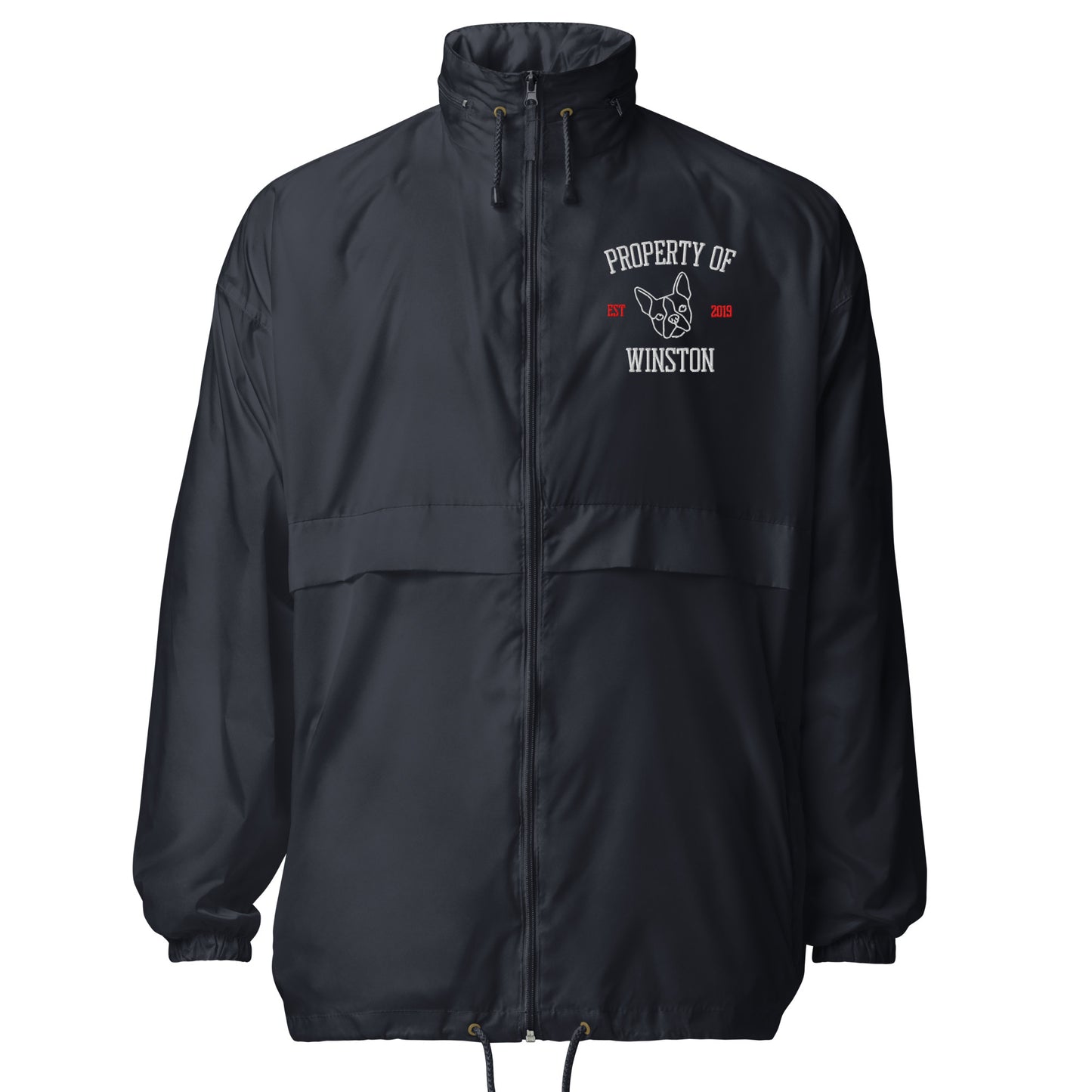 Property Of My Dog Custom Embroidered Unisex Packable Windbreaker . Navy