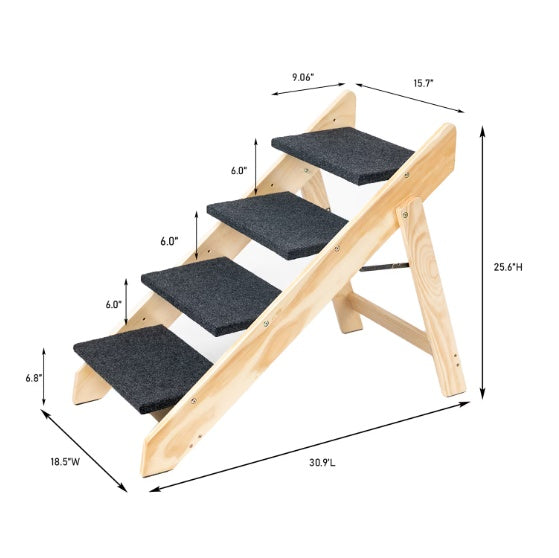 Wooden Foldable 4-storey Pet Stairs and Ramp