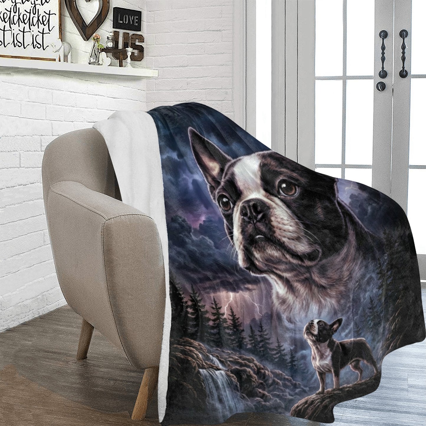 Storm Guardian – Majestic Boston Terrier Night Art Ultra-Soft Micro Fleece Blanket .