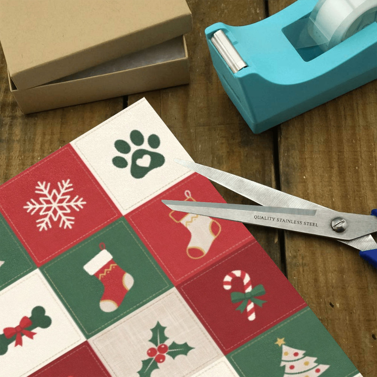 Boston Terrier Christmas Patchwork Gift Wrapping Paper 58"x 22.8" (1 Roll)