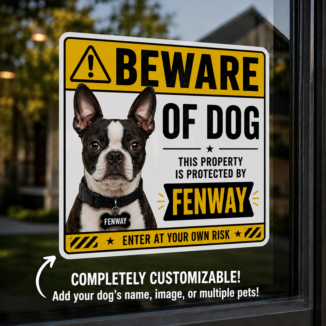 Personalized Beware of Dog Sticker or Magnet, Custom Dog Warning Sign, Dog Name Decal, Front Door Sticker, Pet Security Sign