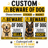 Personalized Beware of Dog Sticker or Magnet, Custom Dog Warning Sign, Dog Name Decal, Front Door Sticker, Pet Security Sign