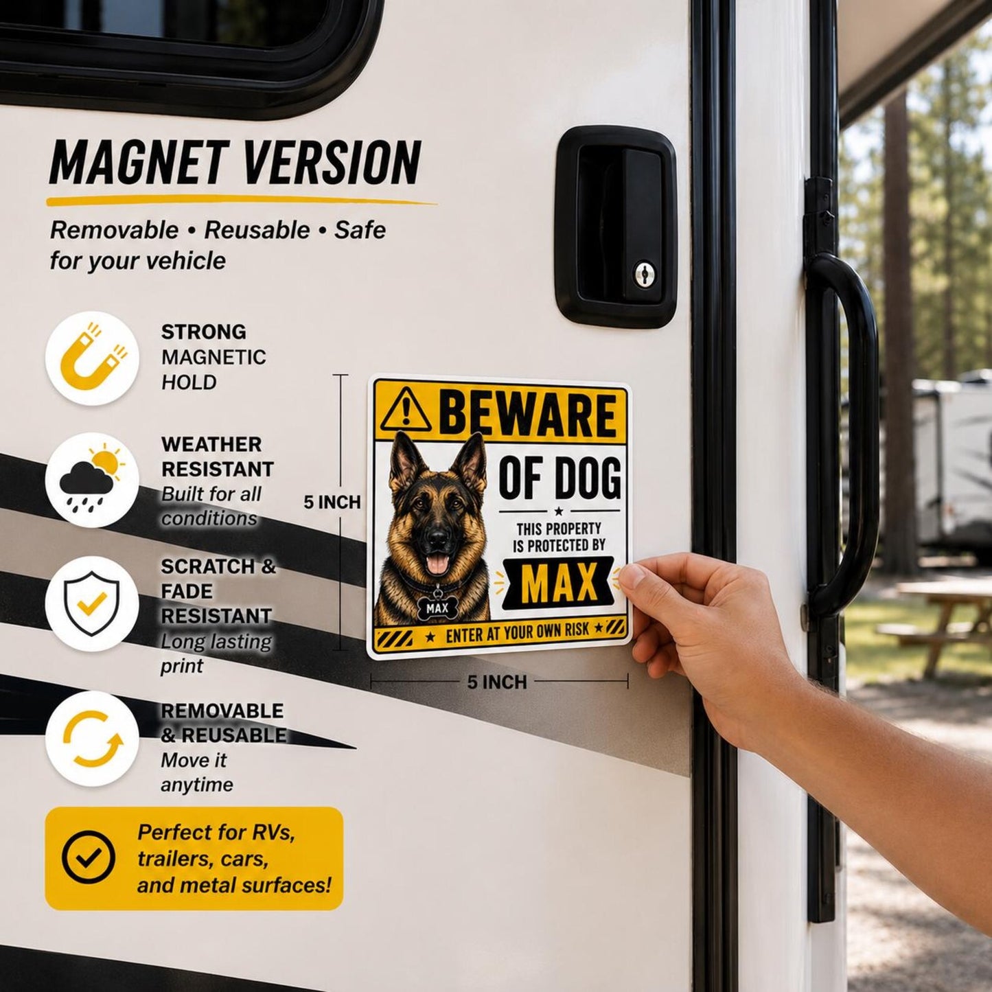 Personalized Beware of Dog Sticker or Magnet, Custom Dog Warning Sign, Dog Name Decal, Front Door Sticker, Pet Security Sign