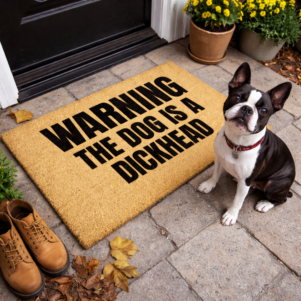 Beware The Dog Is A Dickhead Coir Outdoor Mat .