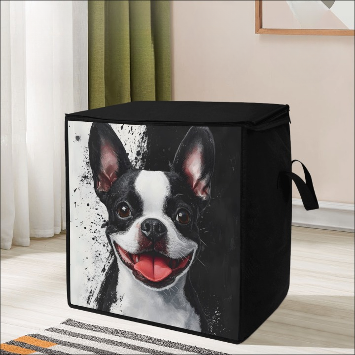 Black and White Boston Terrier Art Storage Box Bag