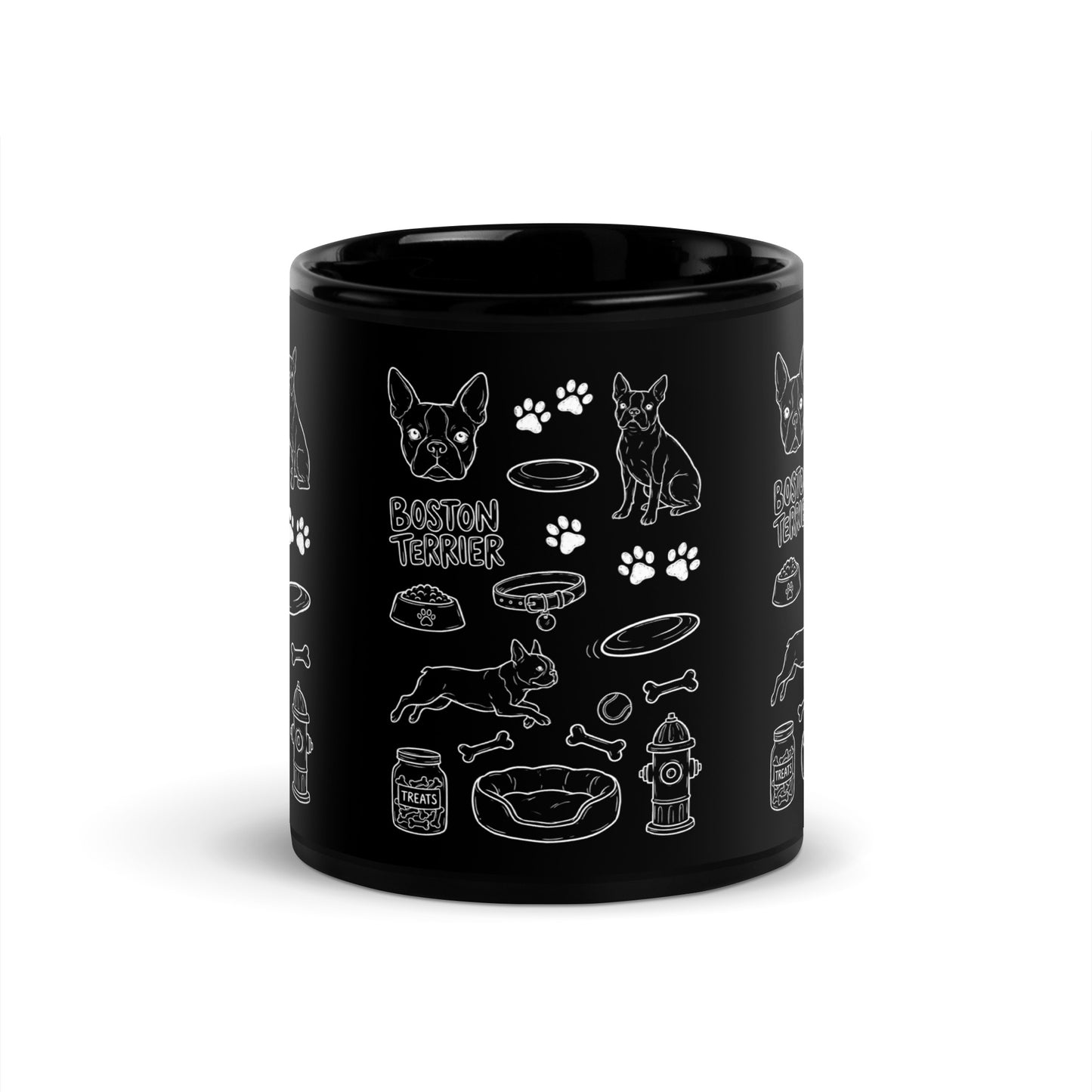 Boston Terrier Doodle Dog Lover Black Glossy Mug .