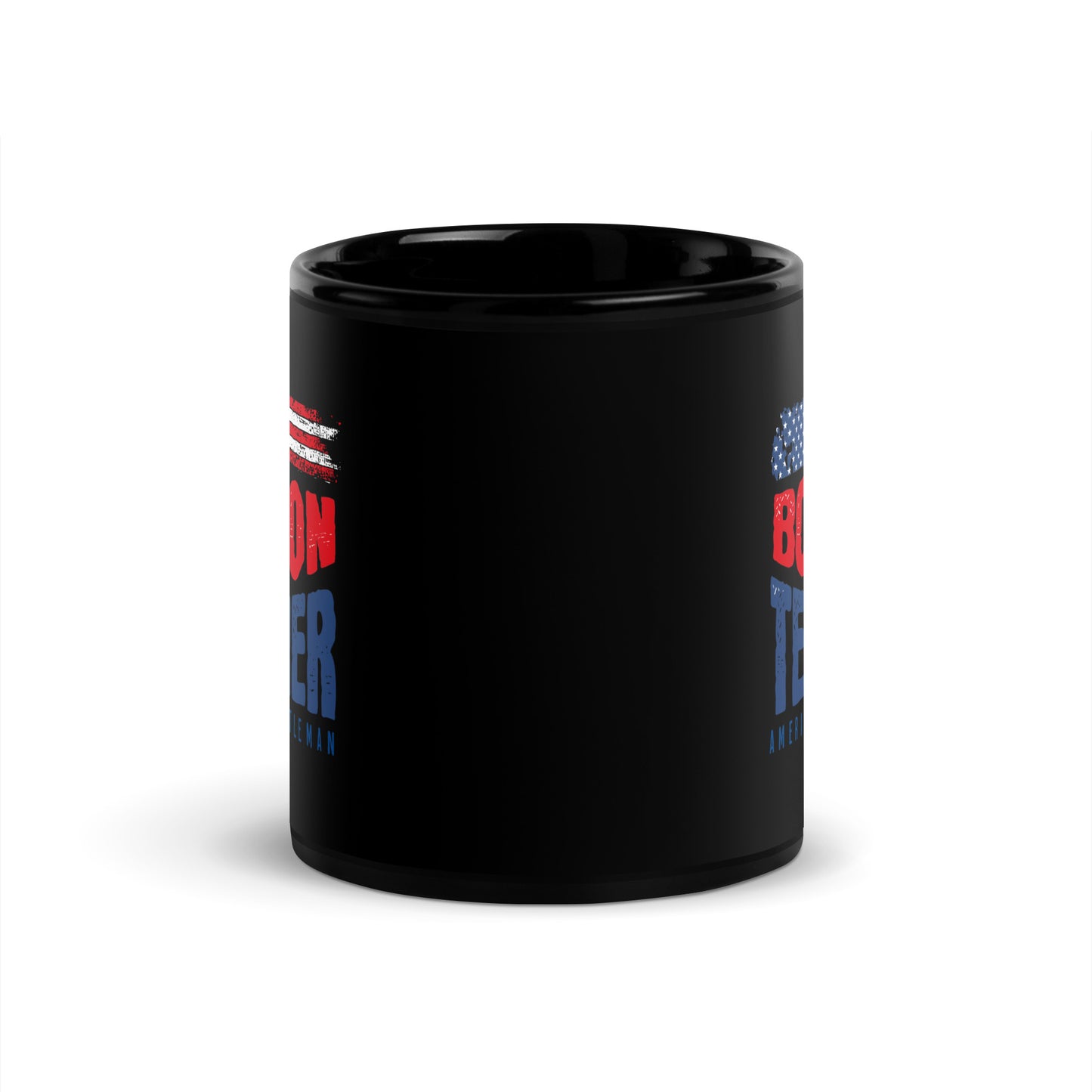 Boston Terrier American Flag Black Glossy Mug – 4th of July Patriotic Dog Mug | USA 250th Birthday Mug .