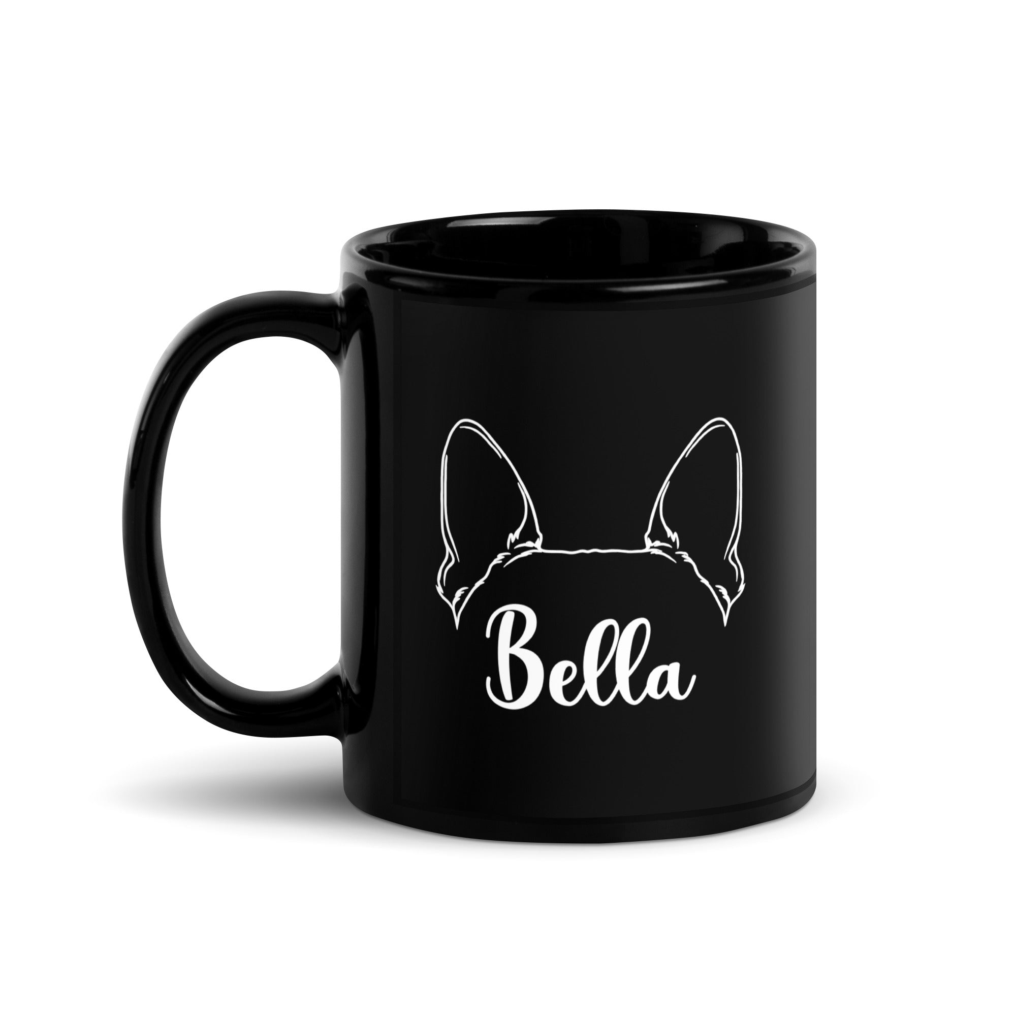 Ears With Boston Terrier Name - Custom Black Glossy Mug