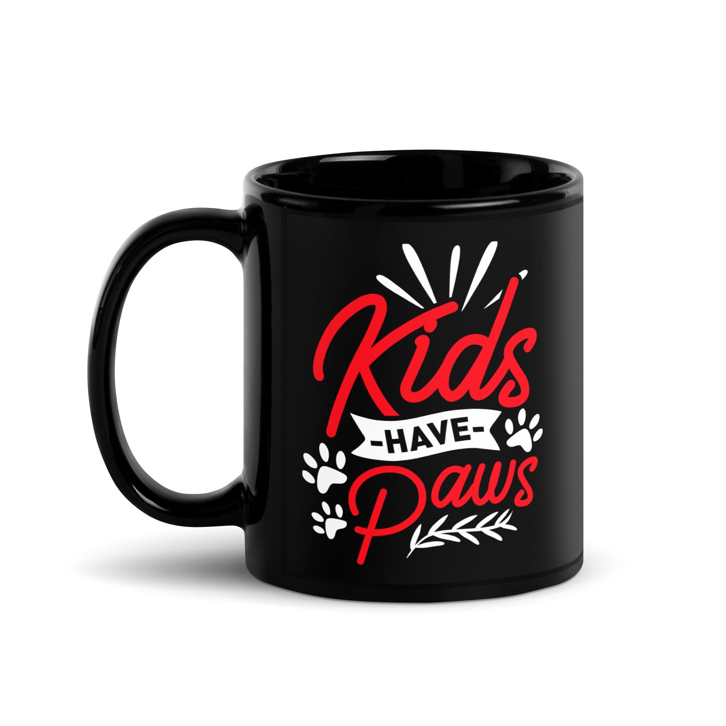 Kids Have Paws Black Glossy Mug