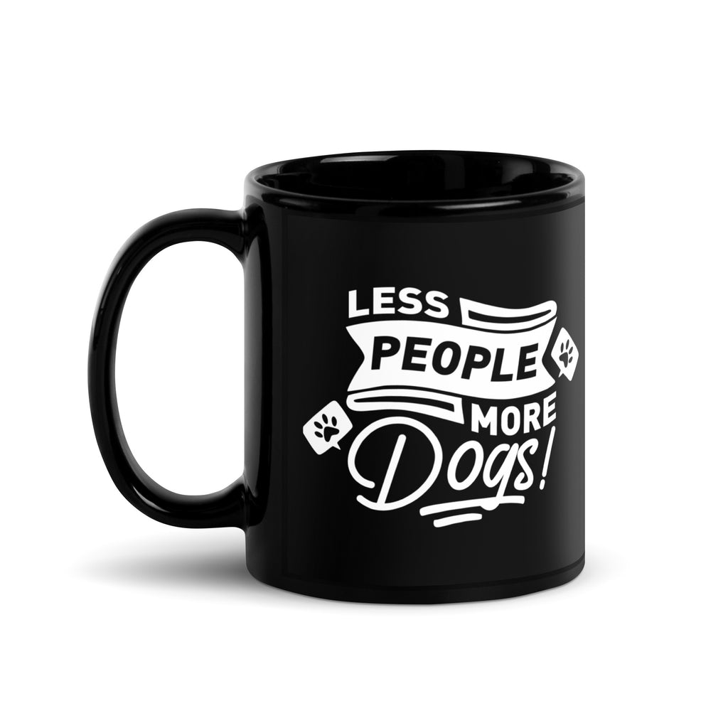 Less People More Dogs Black Glossy Mug