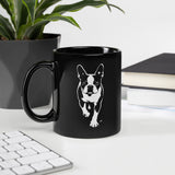 Boston Terrier Stencil Graphic – Minimalist Dog Lover Black Glossy Mug . 11 oz