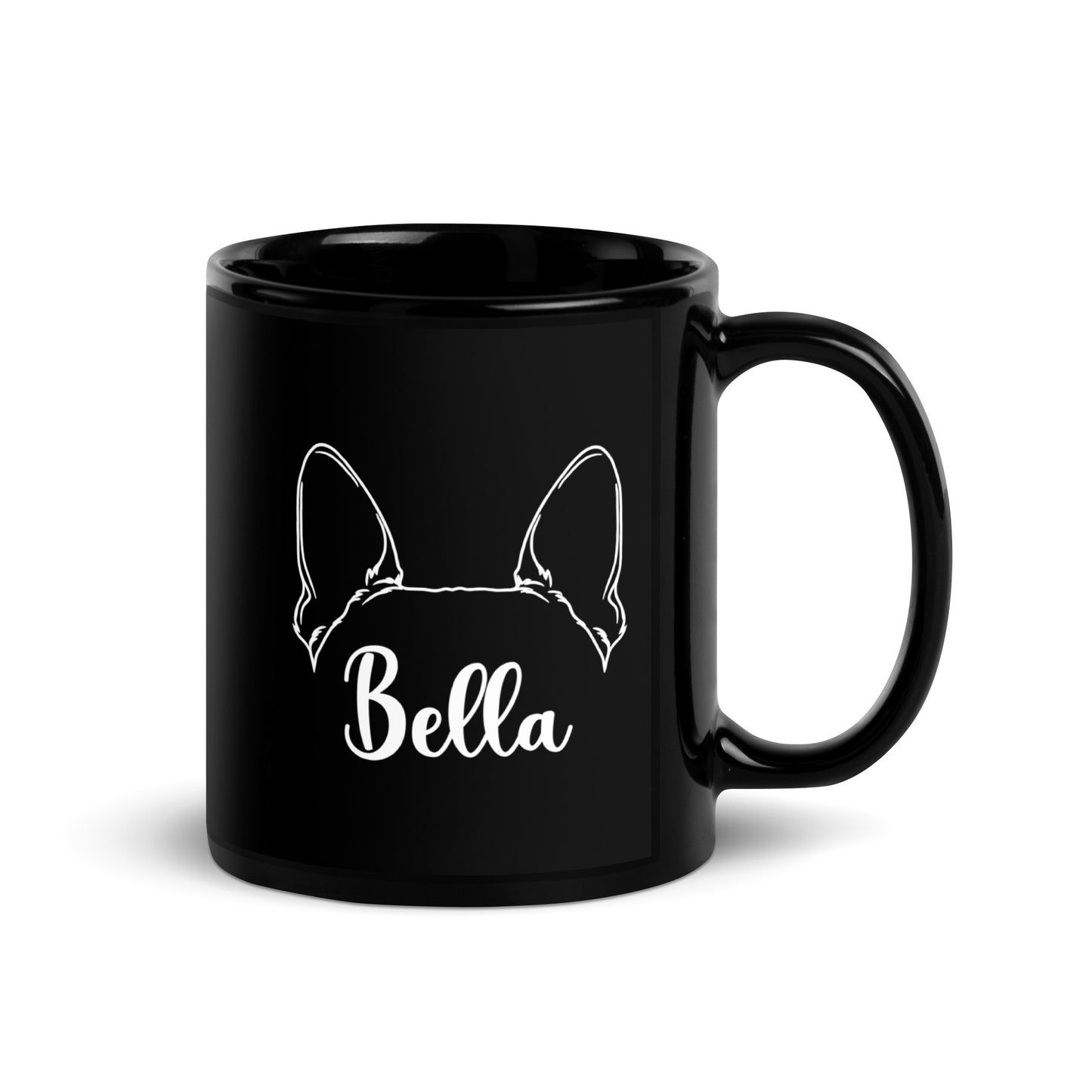 Ears With Boston Terrier Name - Custom Black Glossy Mug