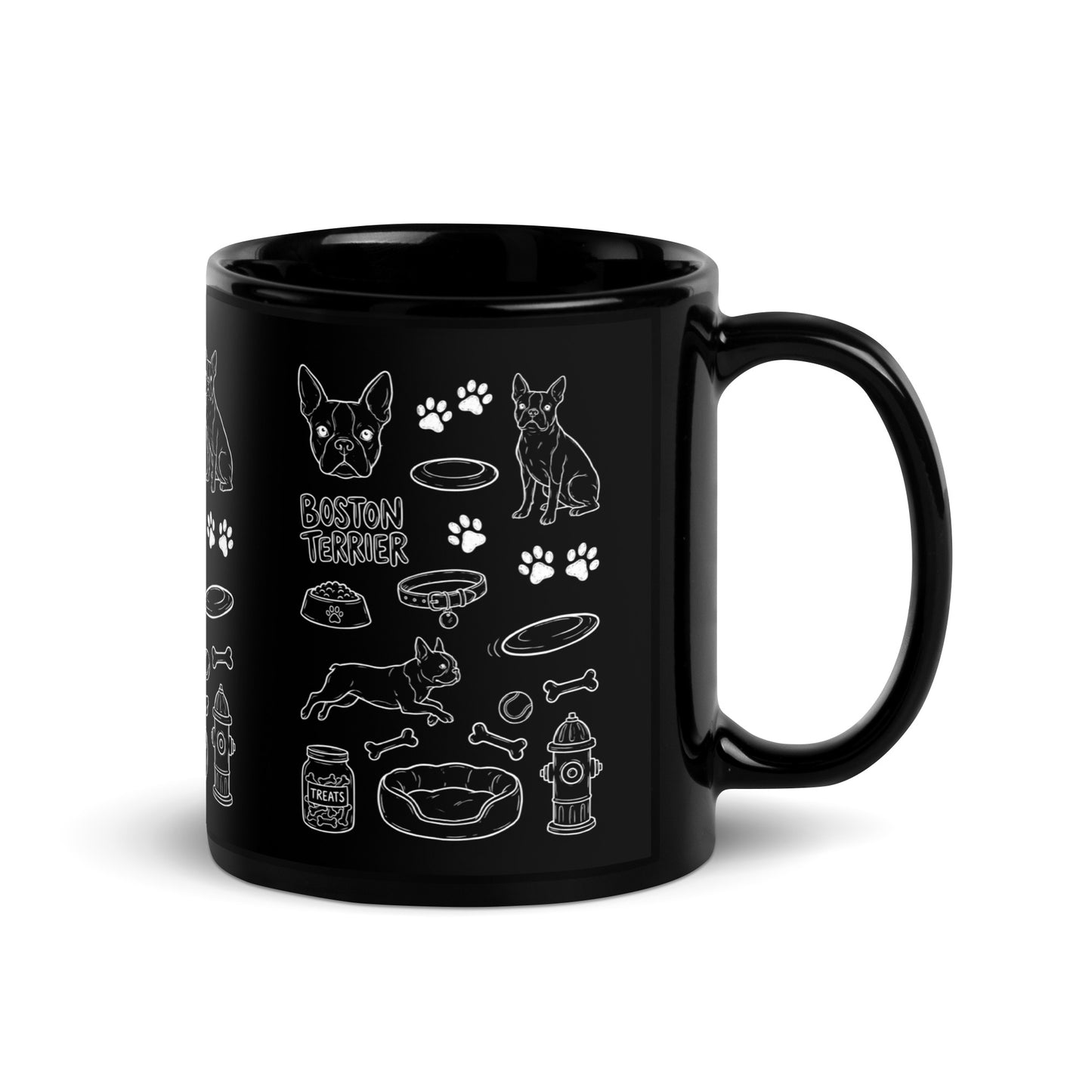 Boston Terrier Doodle Dog Lover Black Glossy Mug .