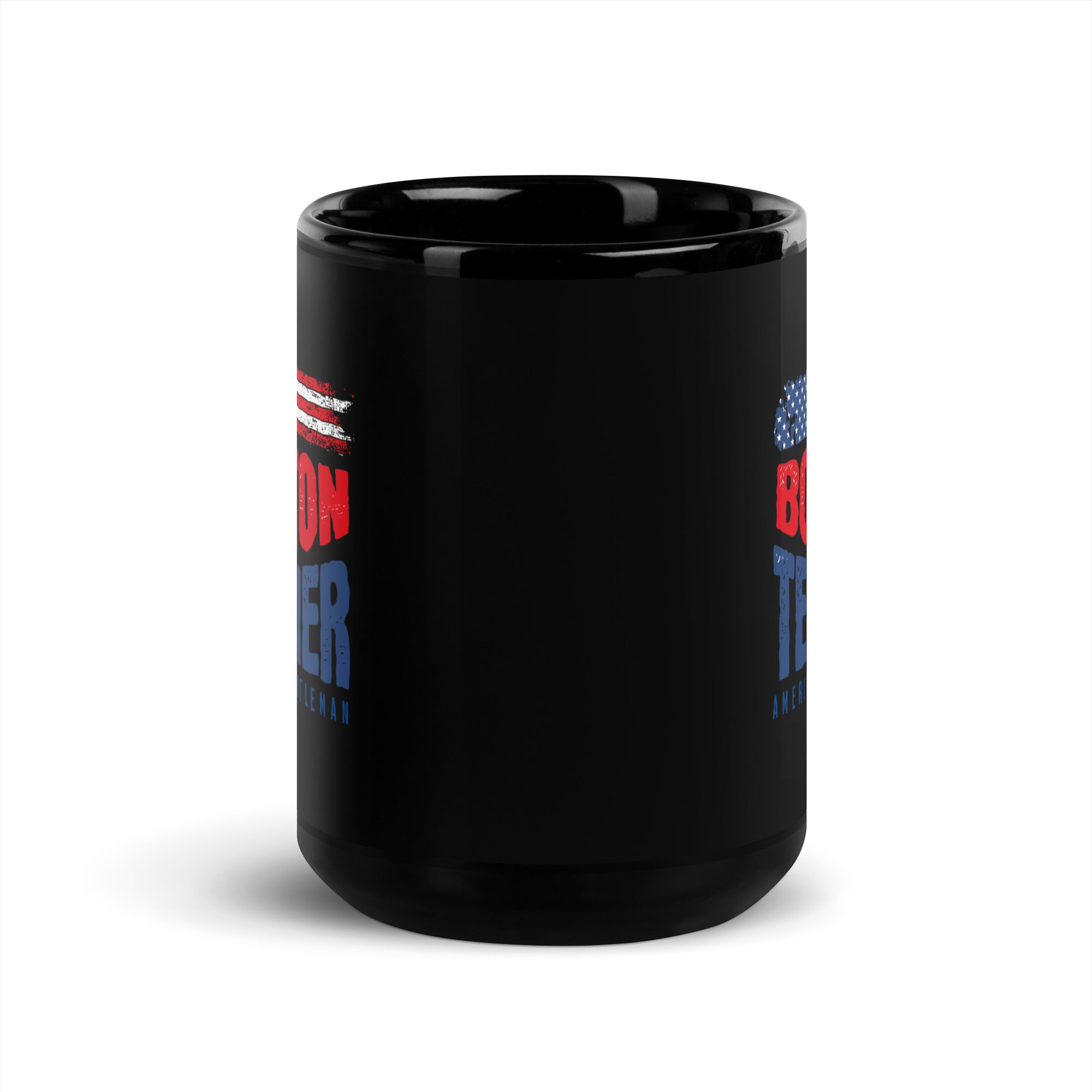 Boston Terrier American Flag Black Glossy Mug – 4th of July Patriotic Dog Mug | USA 250th Birthday Mug .