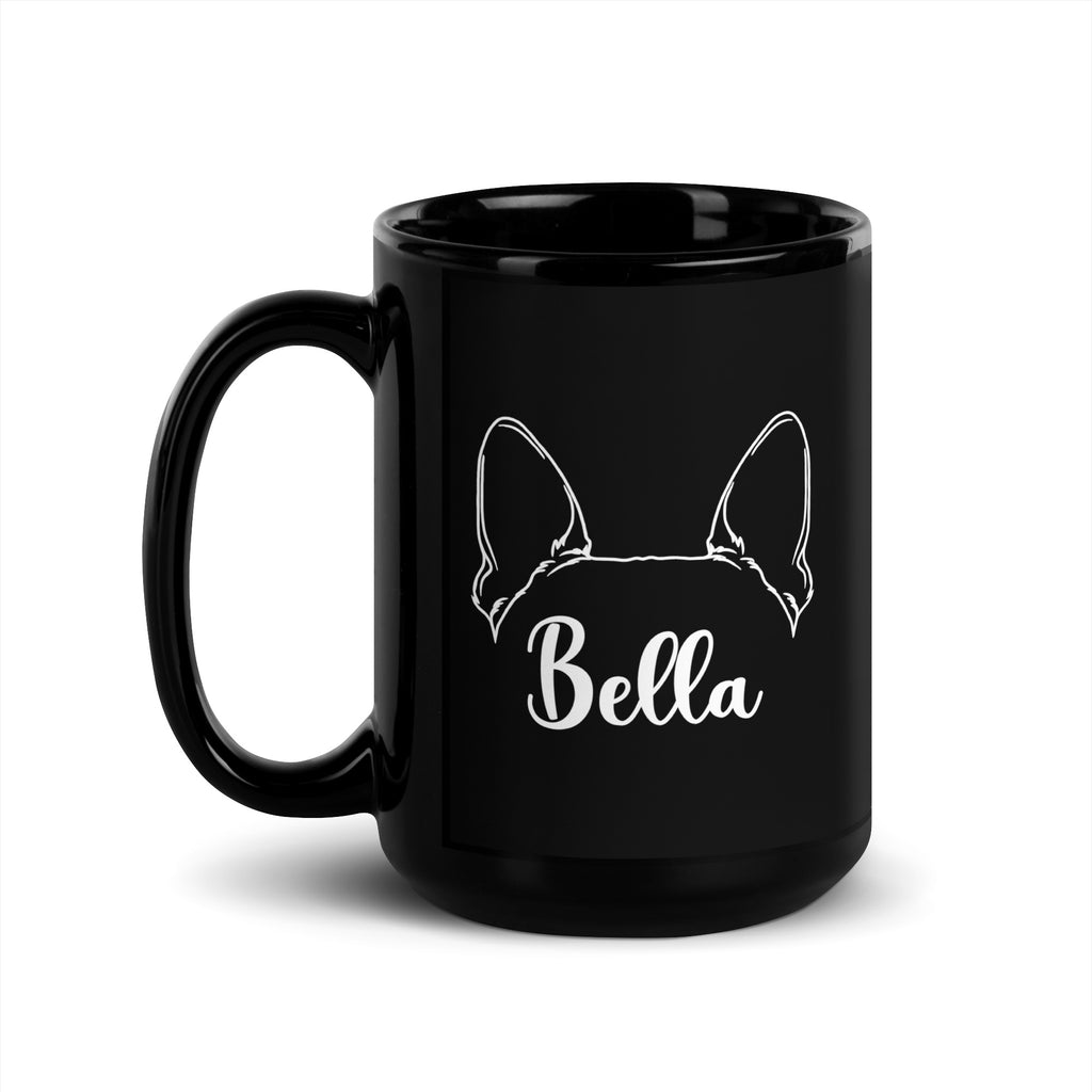 Ears With Boston Terrier Name - Custom Black Glossy Mug