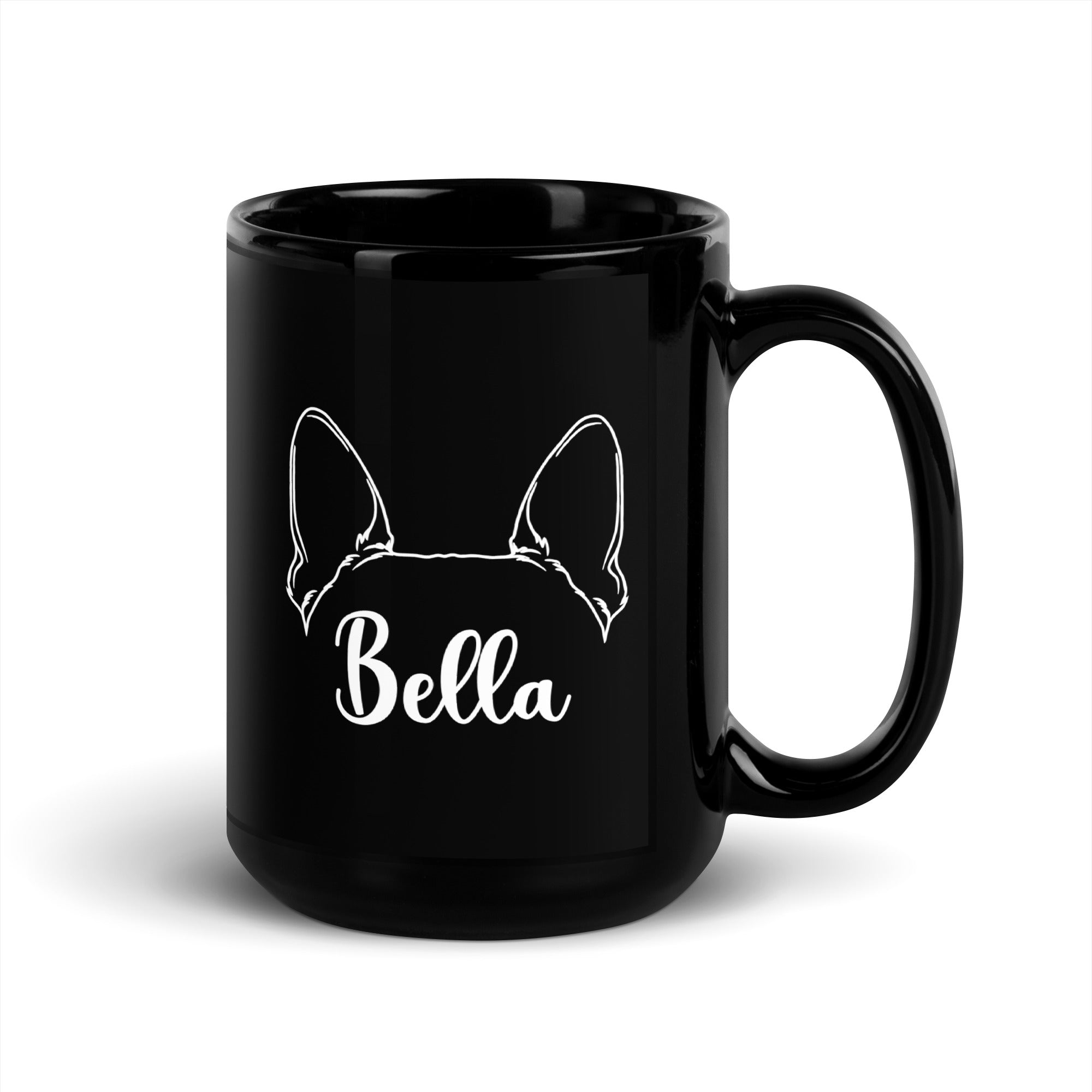 Ears With Boston Terrier Name - Custom Black Glossy Mug