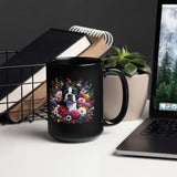 Floral Boston Terrier Dog Black Glossy Mug