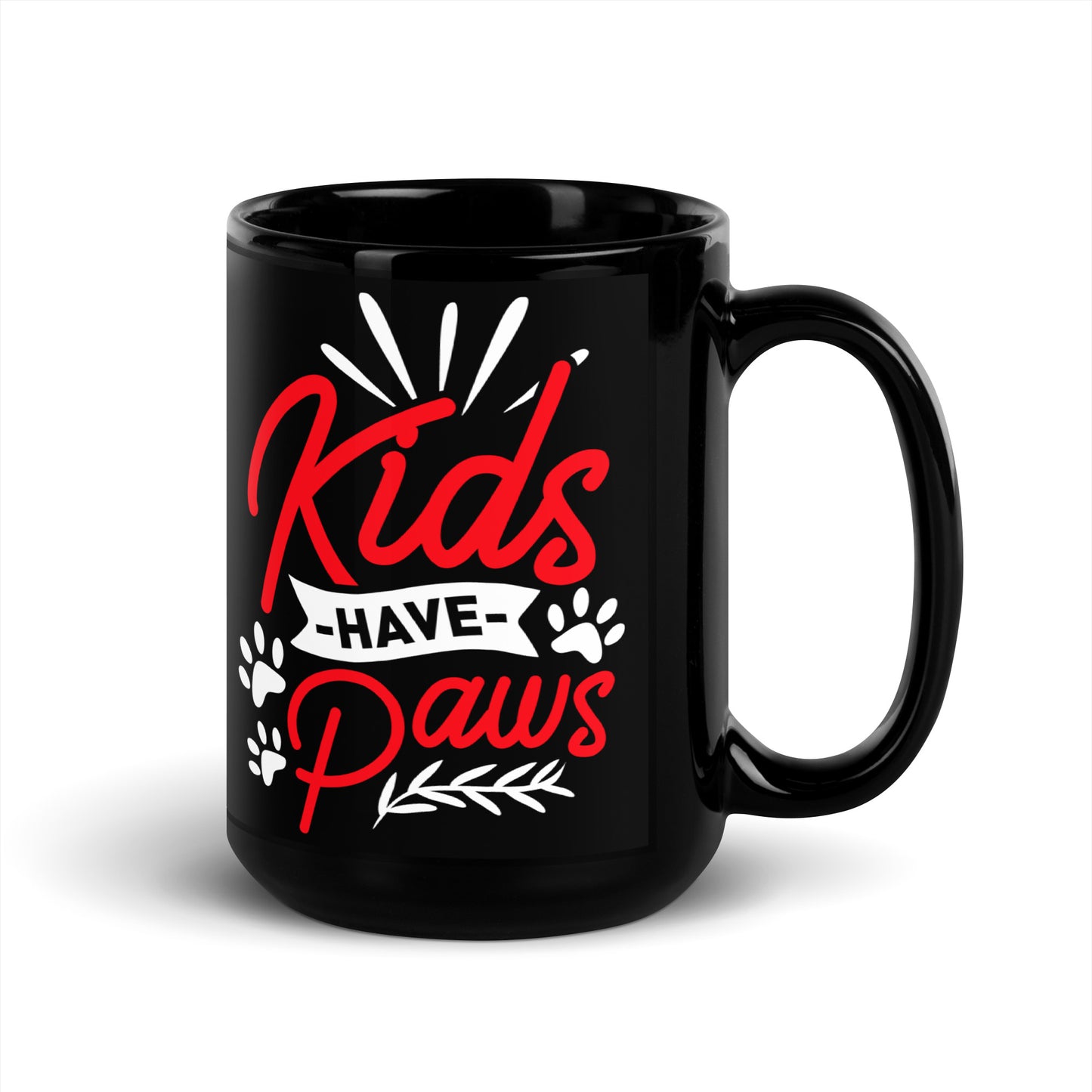 Kids Have Paws Black Glossy Mug