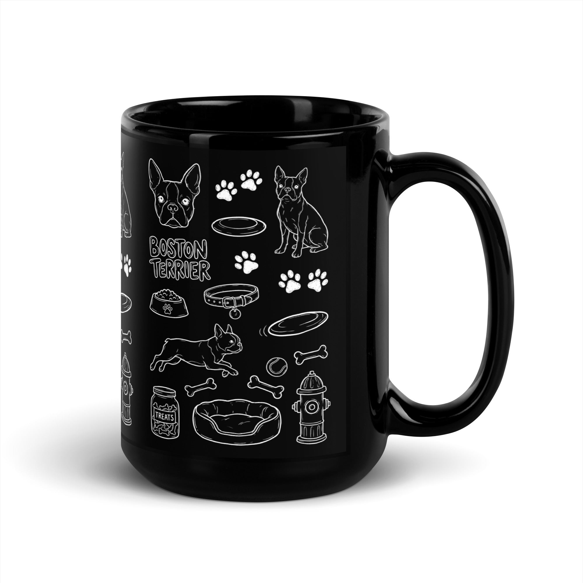 Boston Terrier Doodle Dog Lover Black Glossy Mug .