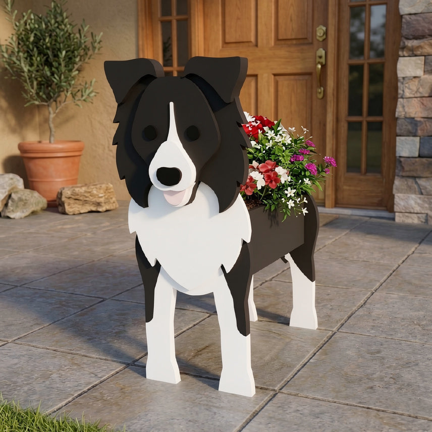 Border Collie Shaped Planter .